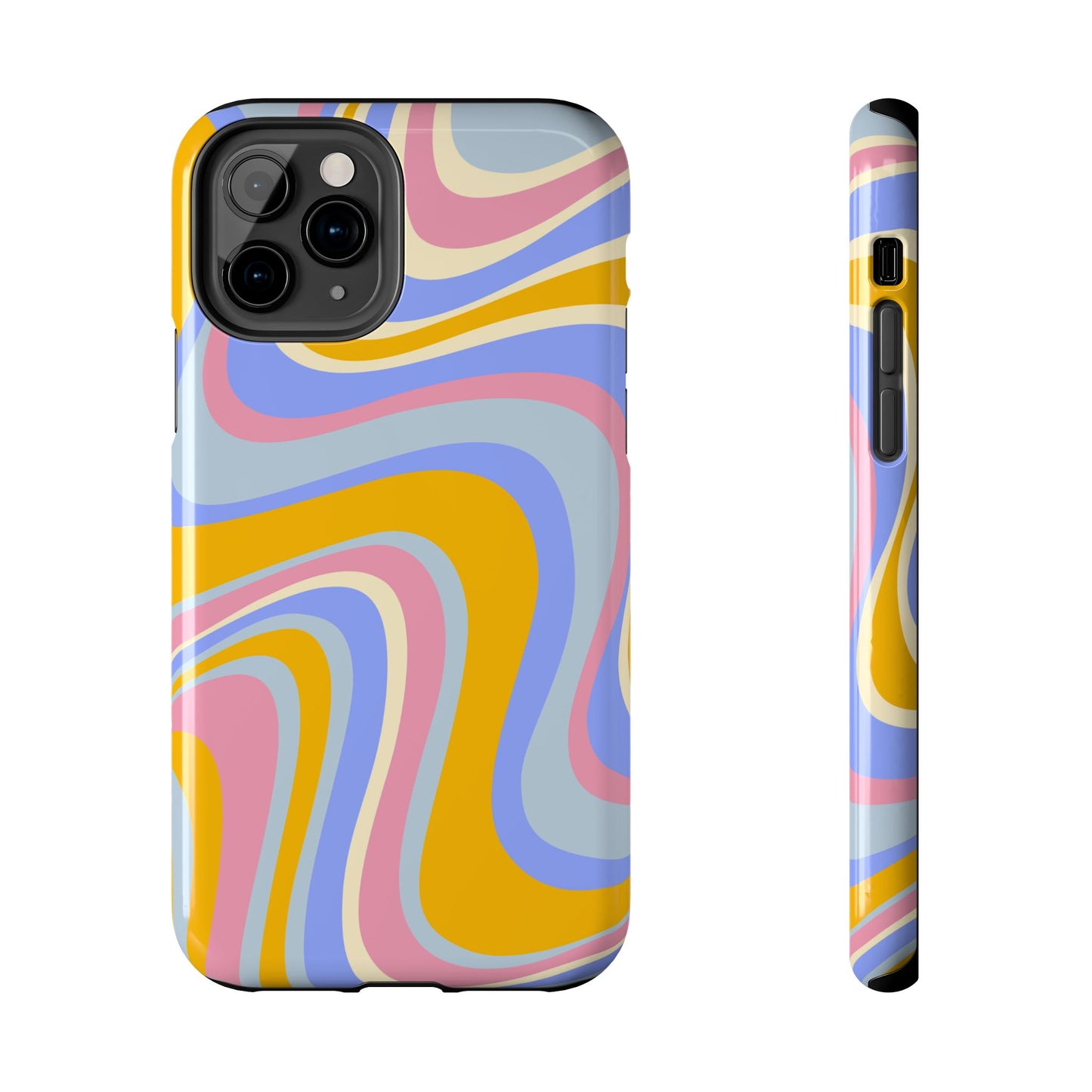 Groovy Pastel Waves iPhone Case – 70s-Inspired Design with Dual-Layer Protection