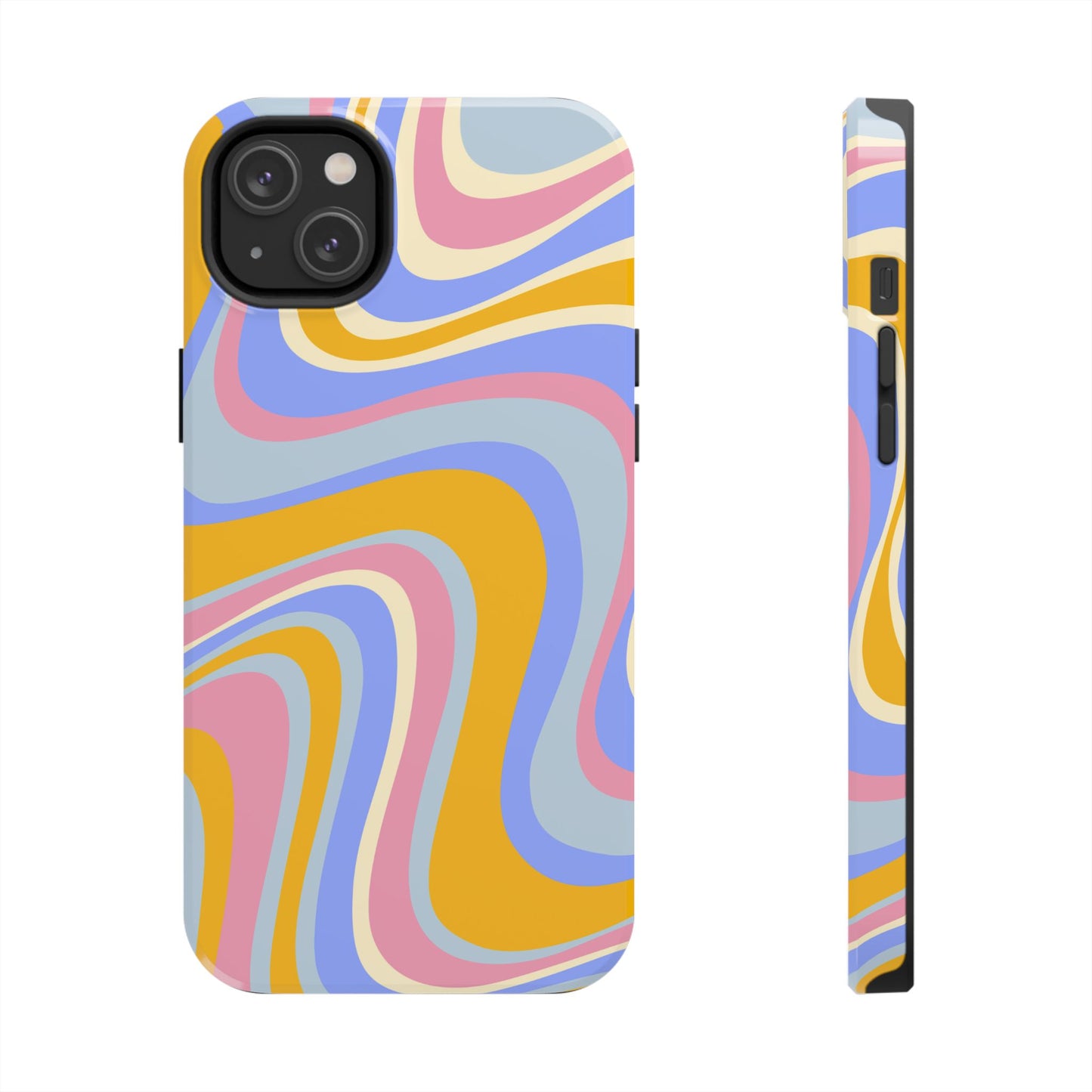 Groovy Pastel Waves iPhone Case – 70s-Inspired Design with Dual-Layer Protection