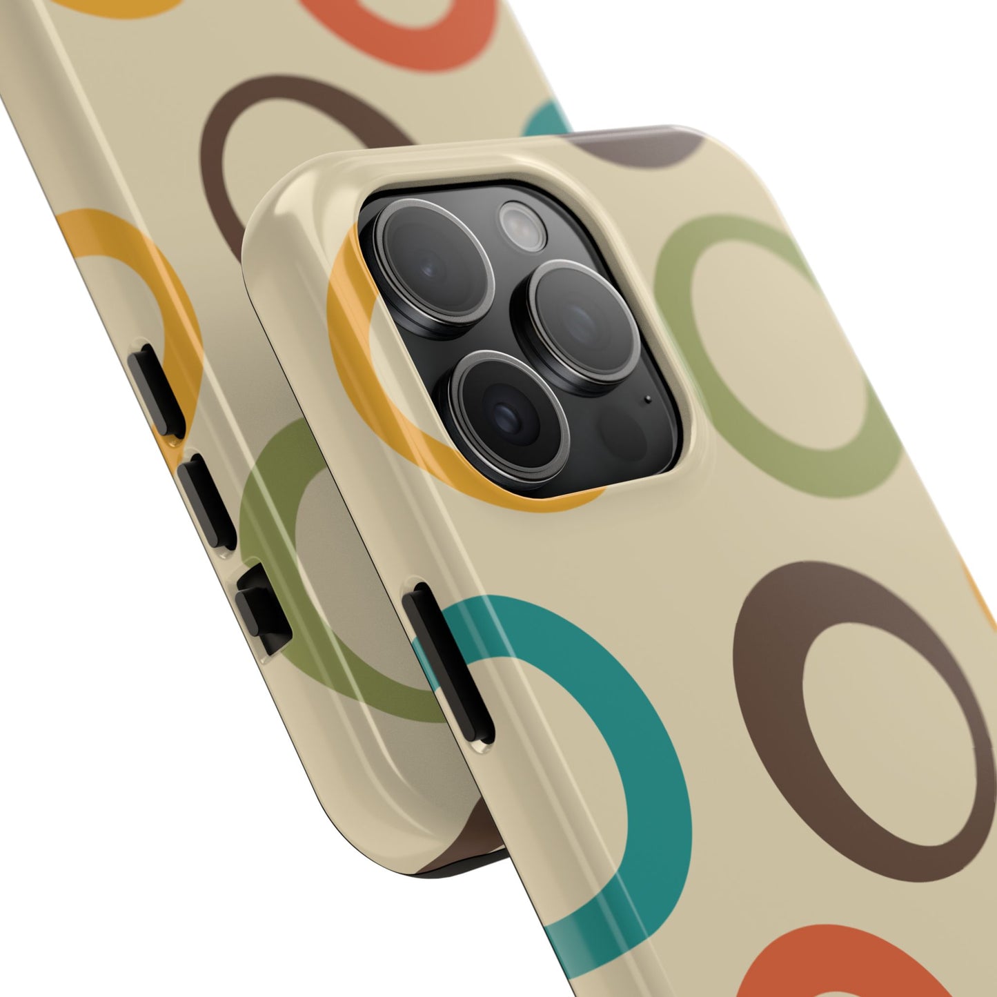 Retro Colorful Rings iPhone Case – Shockproof, Matte Finish, Dual-Layer Protection