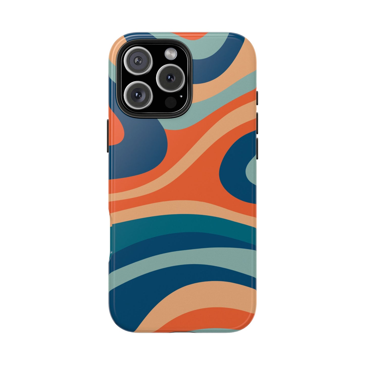 Retro Vibe Wavy Stripes iPhone Case – 70s-Inspired in Teal, Orange, and Rust