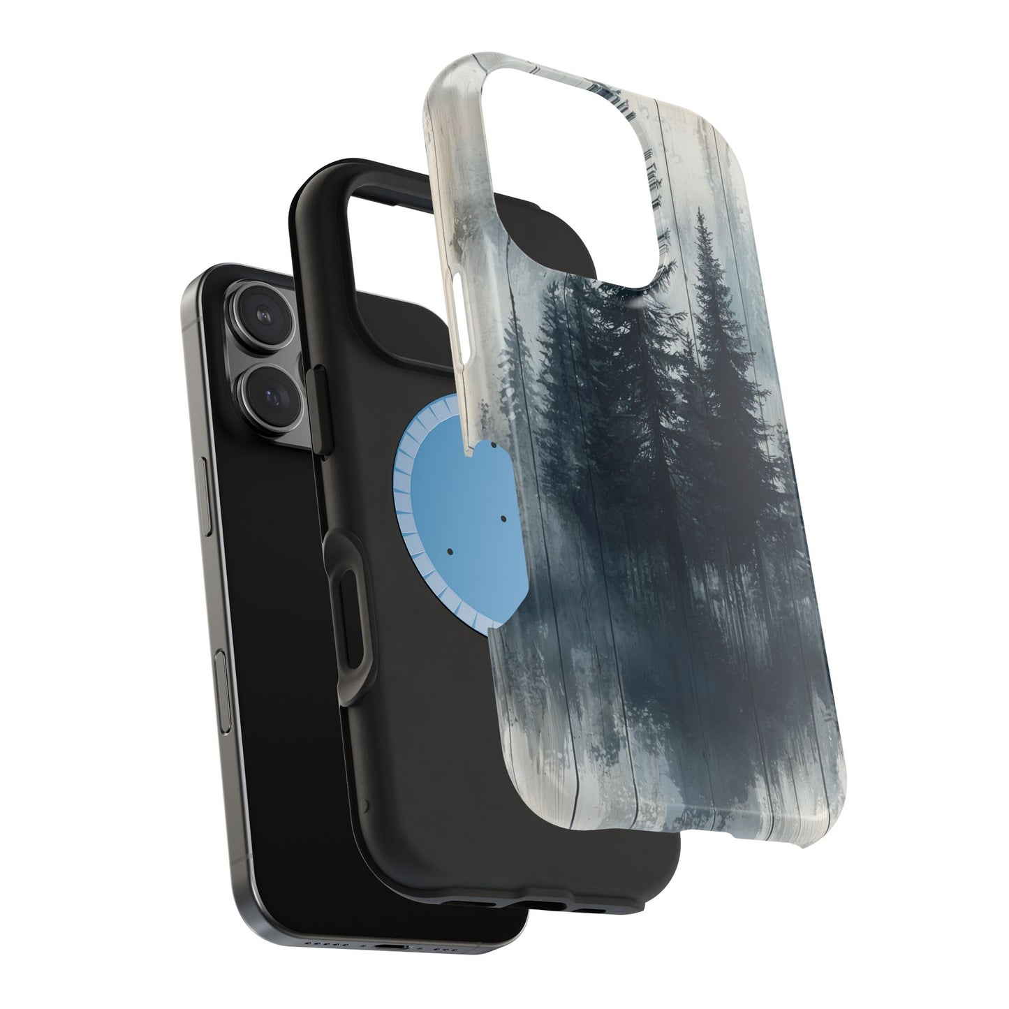 Rustic Pine Forest MagSafe iPhone Case - Blue Toned Woodland Design
