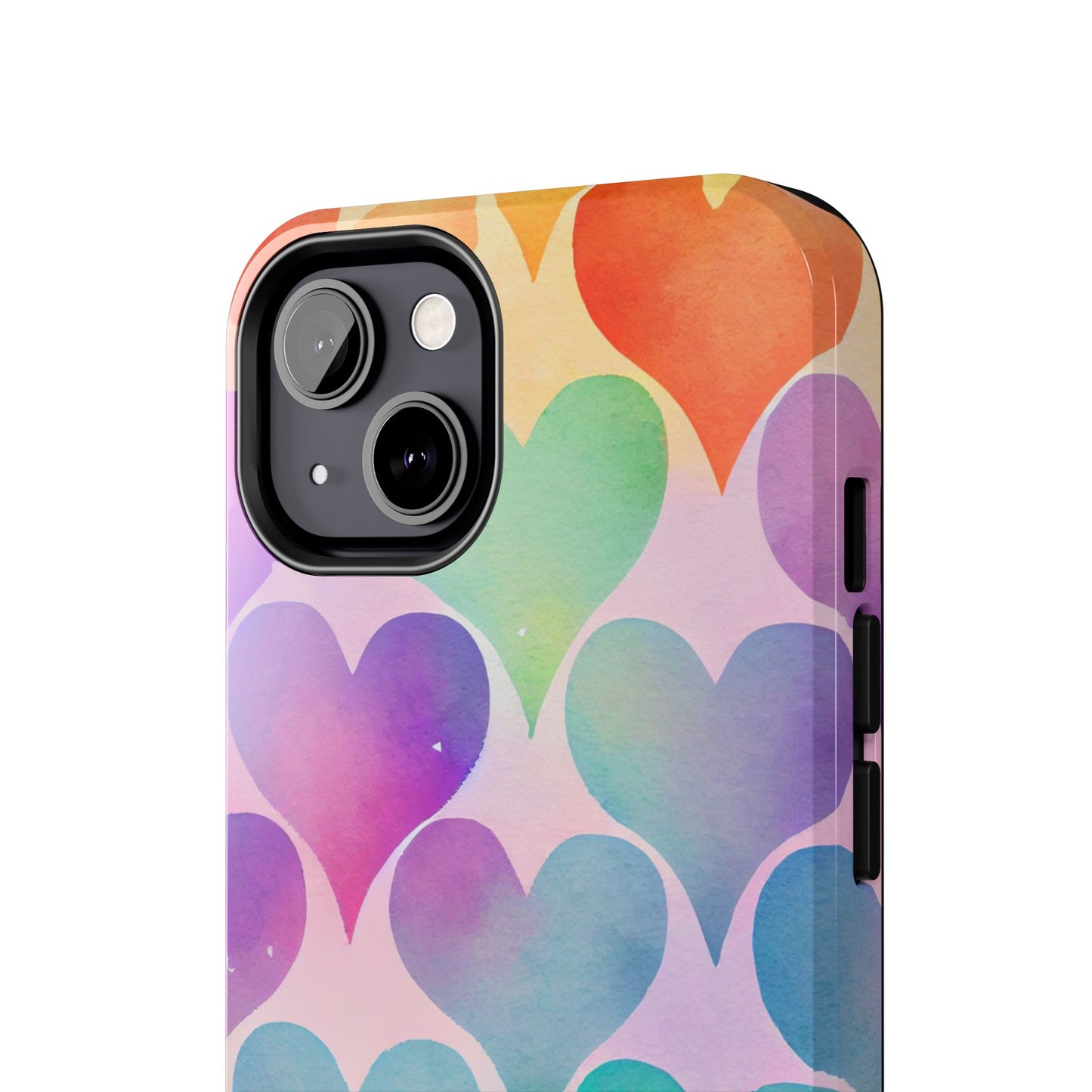 Rainbow Hearts Watercolor iPhone Case – Slim Design, Glossy Finish