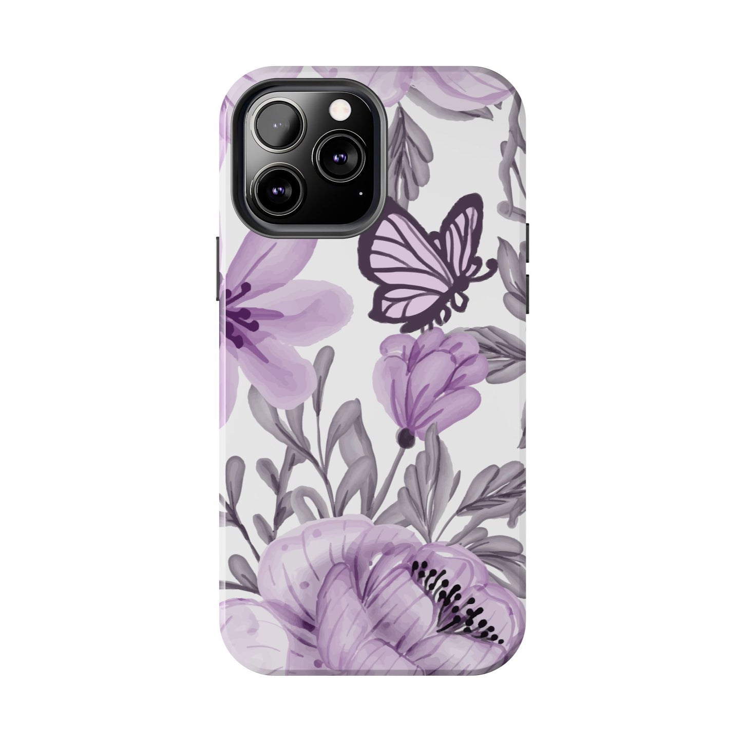 Lavender Bloom Butterfly iPhone Case – Delicate Floral Design with Watercolor Details