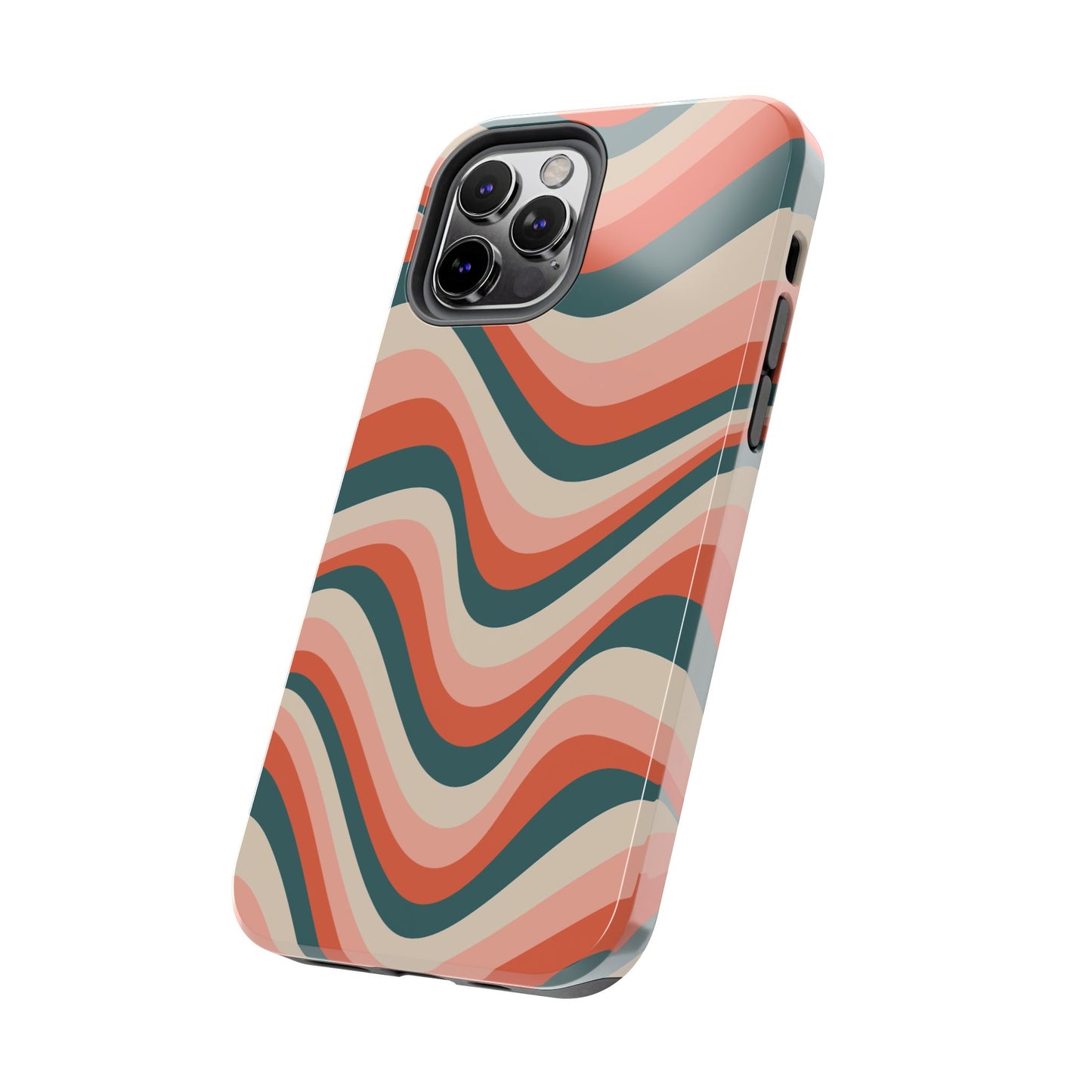 Groovy Waves iPhone Case – Retro 70s-Inspired Stripes in Coral, Cream, and Teal