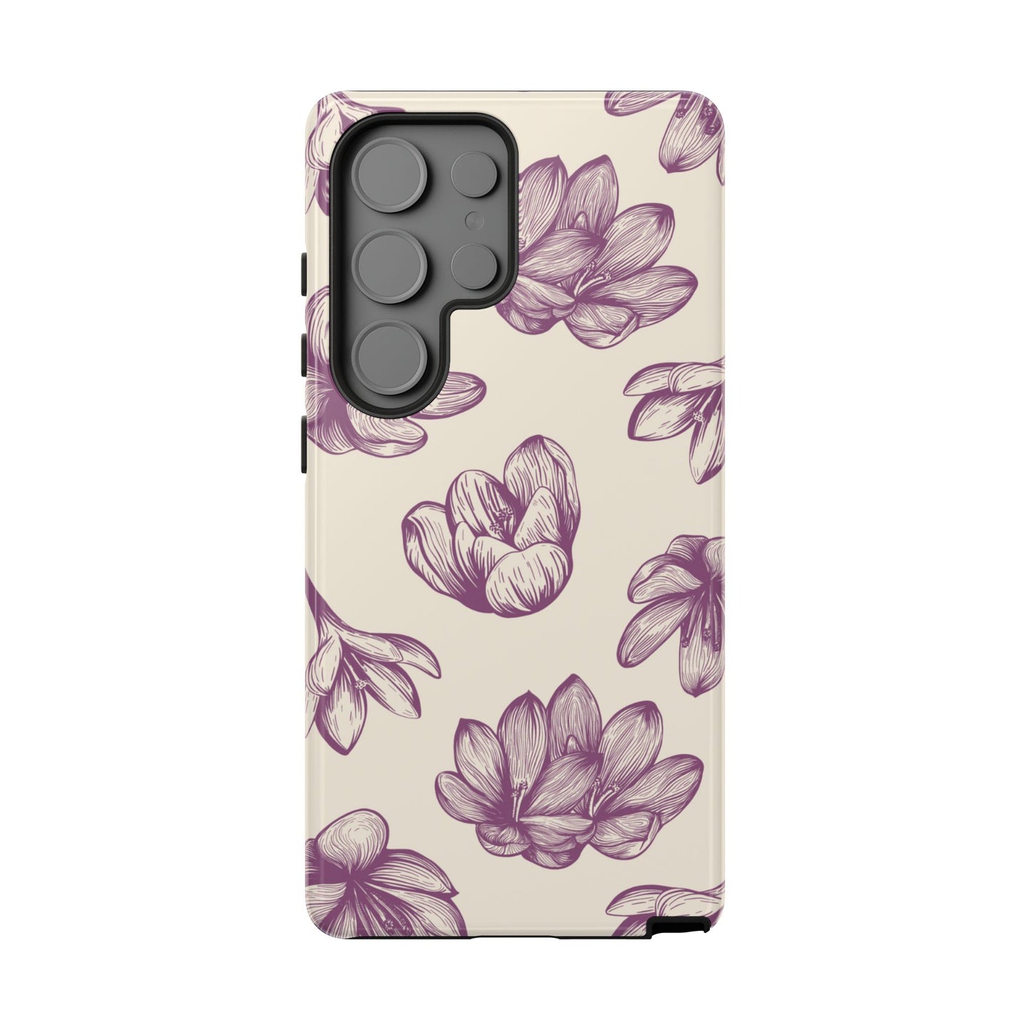 Vintage Botanical Floral Tough Samsung Galaxy  Case – Hand-Drawn Purple Flowers, Shockproof Design