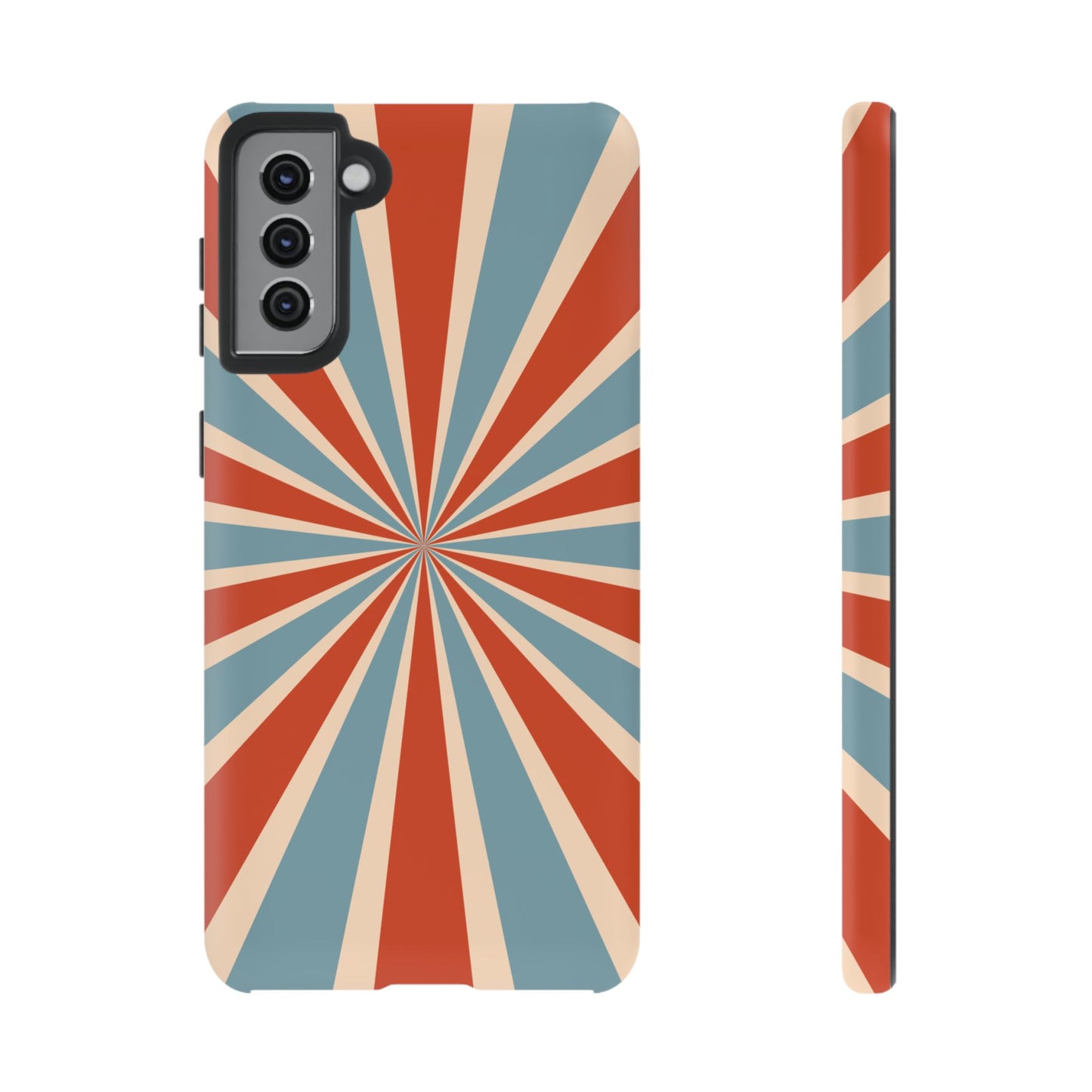 Vintage Blue & Red Sunburst Samsung Galaxy Case – Bold Geometric Pattern, Shock-Resistant Cover