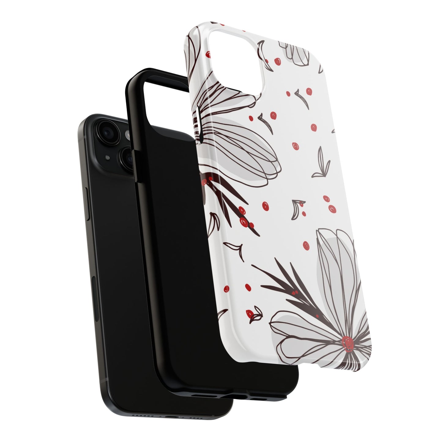 Minimalist Line Art Floral Tough iPhone Case – Bold Red and Black Design, Shockproof Protection - BOGO Cases
