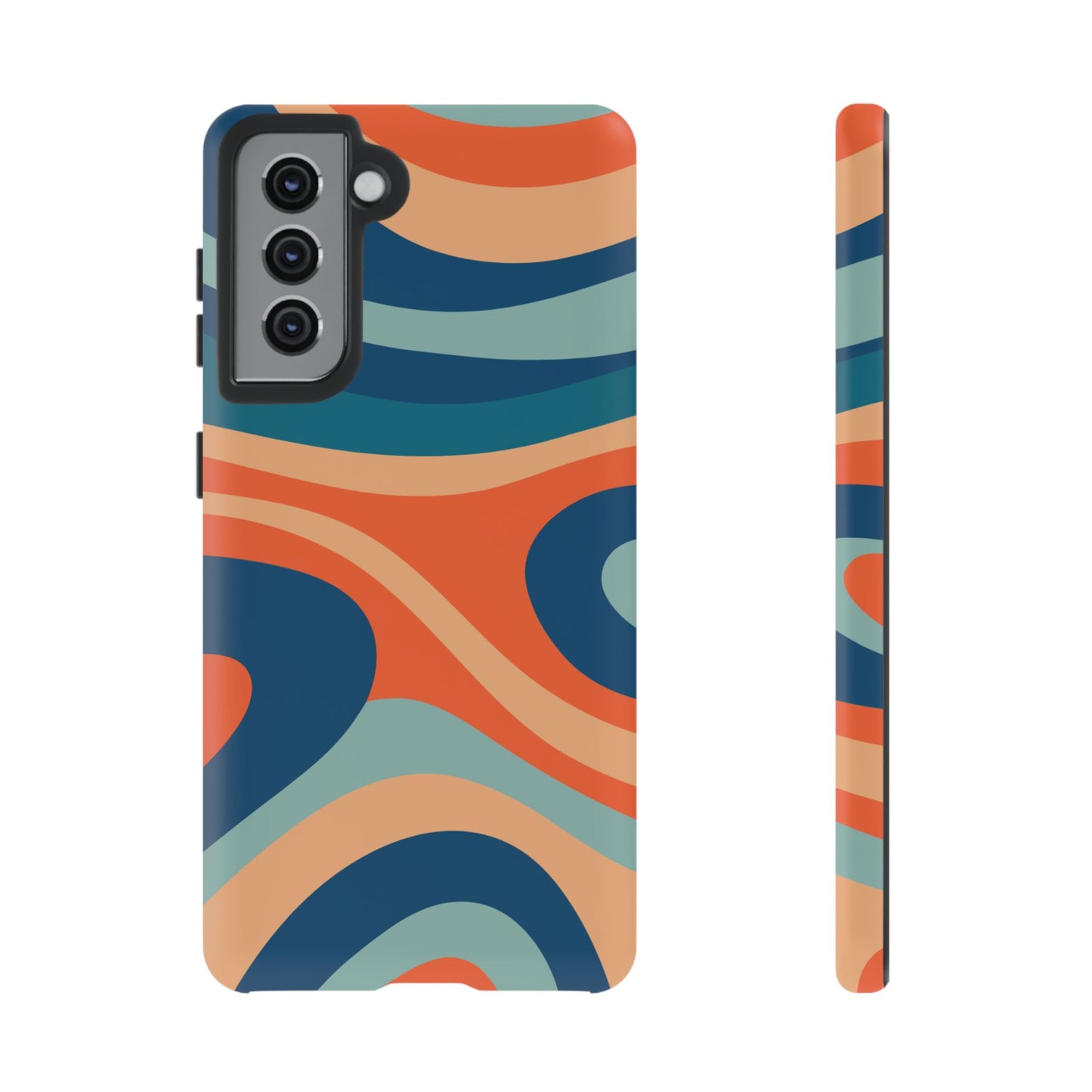 Retro Vibe Wavy Stripes Samsung Galaxy Case – 70s-Inspired in Teal, Orange, and Rust