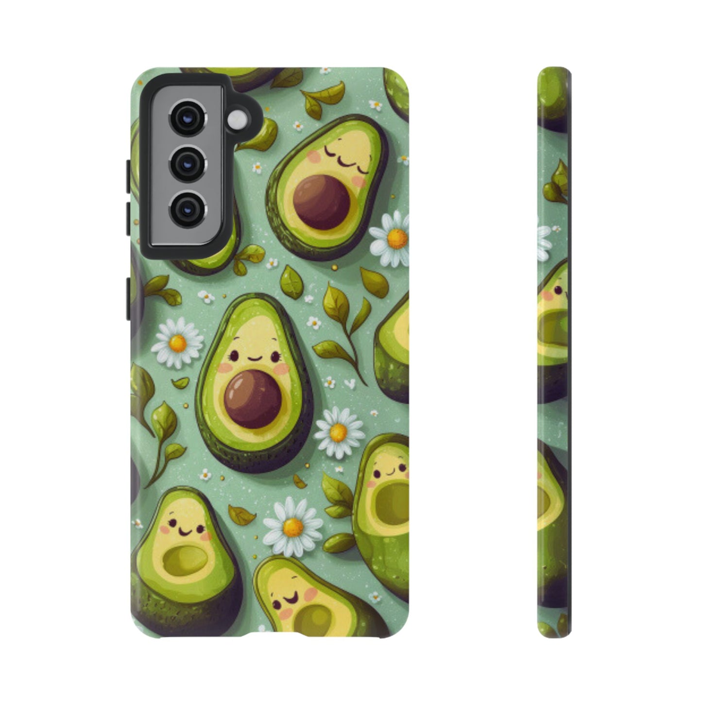 Cute Avocado Samsung Galaxy Case – Adorable Kawaii Avocados with Daisies, Shock-Resistant