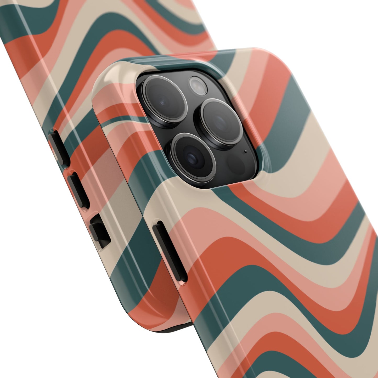 Groovy Waves iPhone Case – Retro 70s-Inspired Stripes in Coral, Cream, and Teal