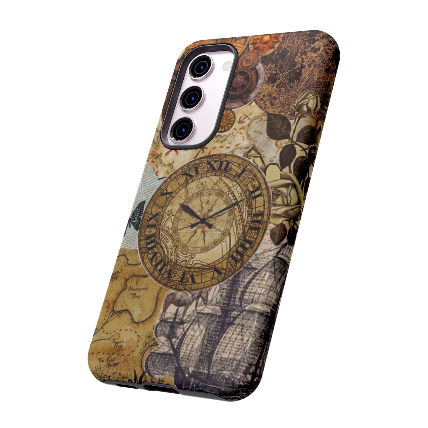 Steampunk Vintage Adventure Samsung Galaxy Case – Dual-Layer Protection with Antique Map and Clock Design