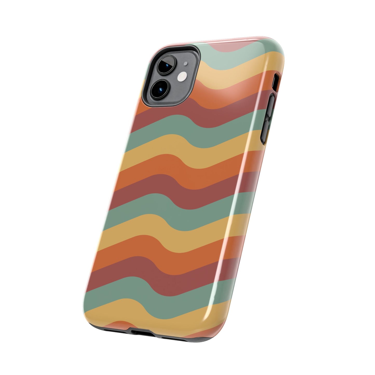 Retro Vibe Wavy Stripes iPhone Case – 70s-Inspired in Teal, Orange, and Rust