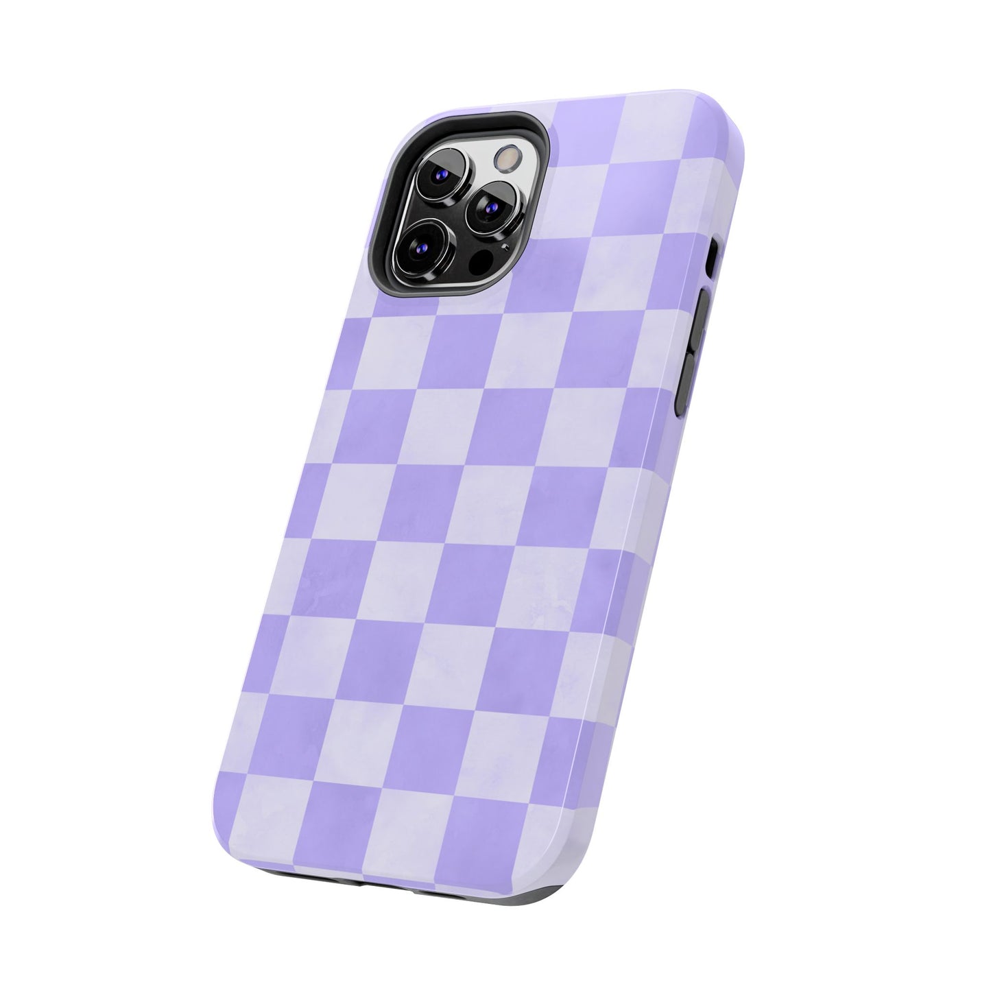 Lavender Checkerboard iPhone Case – Shockproof, Smooth Matte Finish, Dual-Layer Design