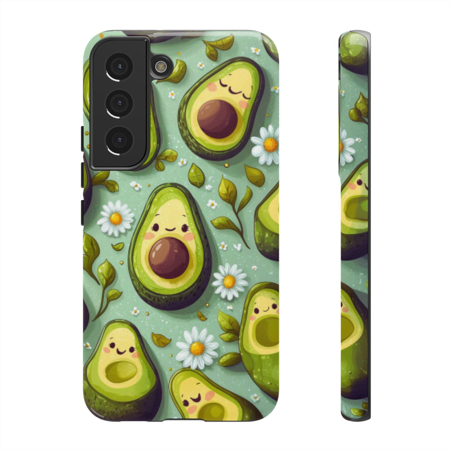Cute Avocado Samsung Galaxy Case – Adorable Kawaii Avocados with Daisies, Shock-Resistant