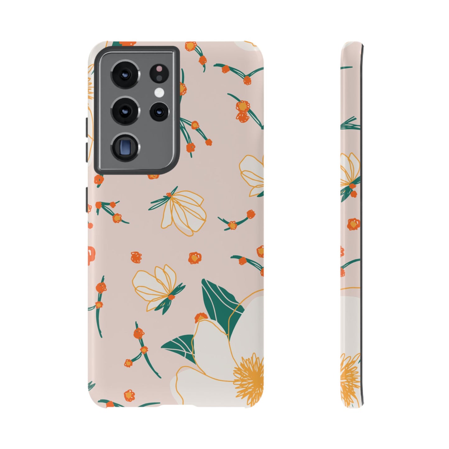 Elegant Magnolia Blossom Tough Samsung Galaxy Case – Soft Blush Background, Shock-Resistant Design
