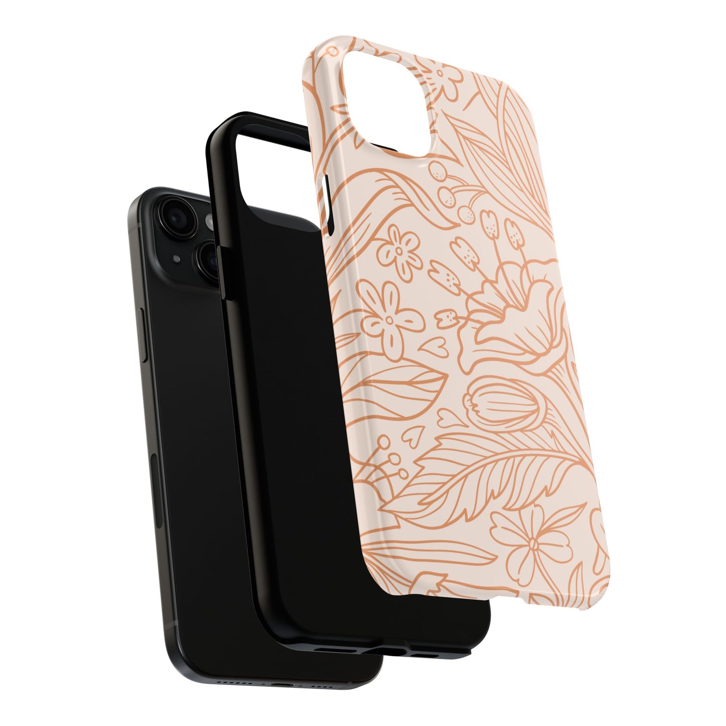 Soft Terracotta Floral Line Art Tough iPhone Case – Minimalist Botanical Design with Dual-Layer Protection
