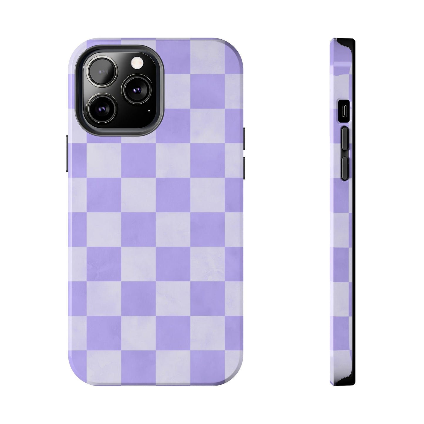 Lavender Checkerboard iPhone Case – Shockproof, Smooth Matte Finish, Dual-Layer Design