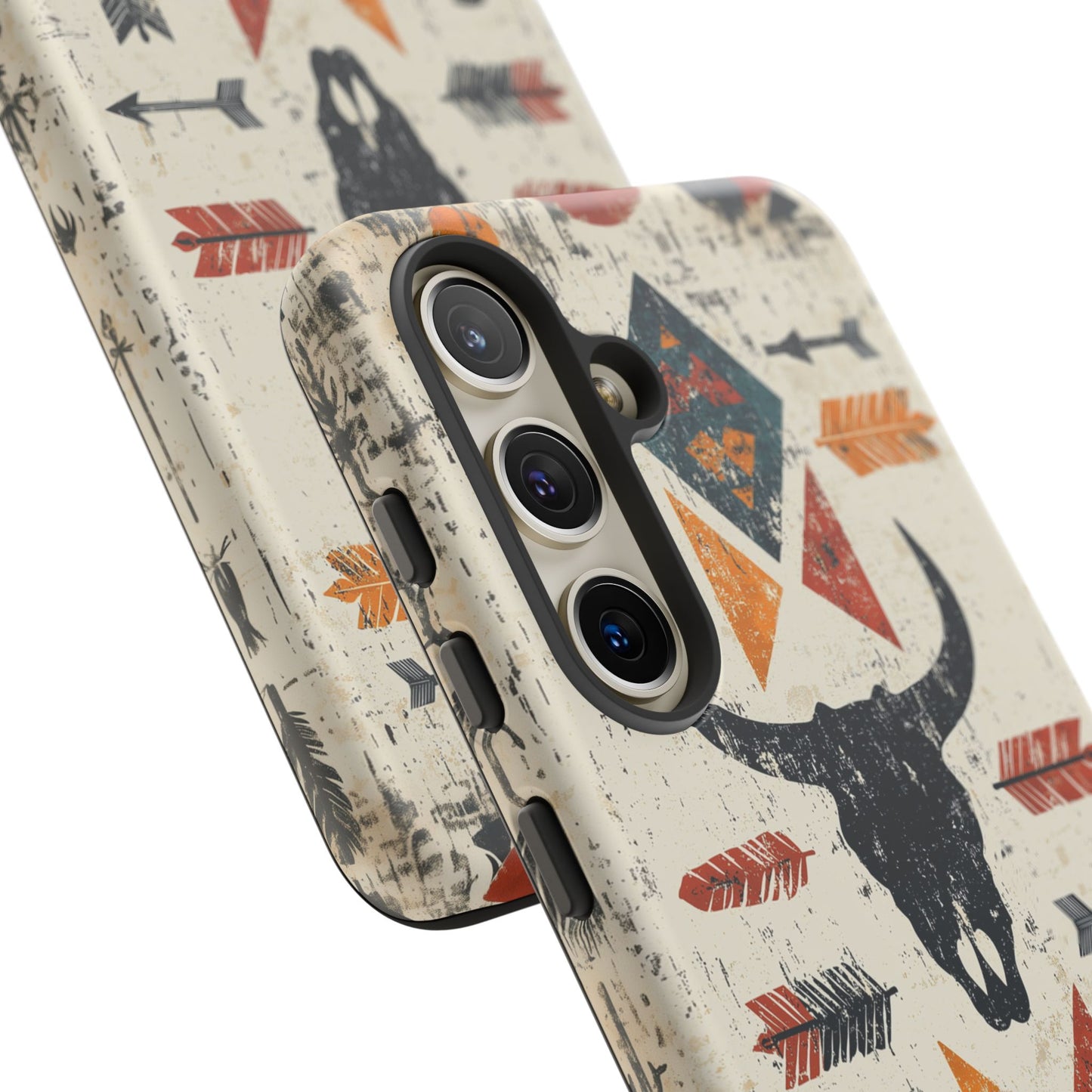 Tribal Bull Skull & Arrows Tough Samsung Galaxy Case – Rustic Western Design, Dual-Layer Protection