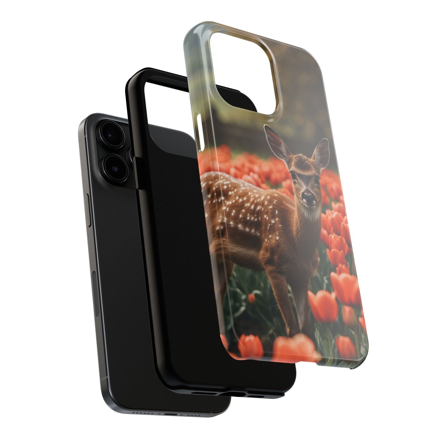 Fawn Among Tulips iPhone Case