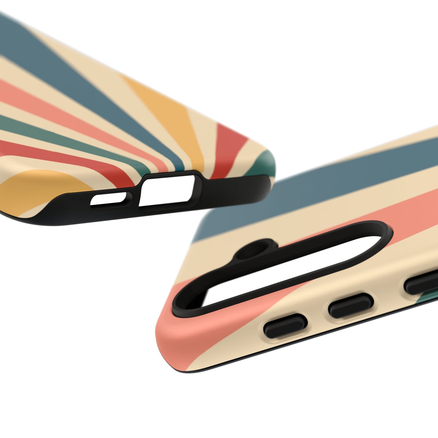 Retro Sunbeam Samsung Galaxy Case – 70s-Inspired Radiating Stripes in Coral, Teal, and Mustard