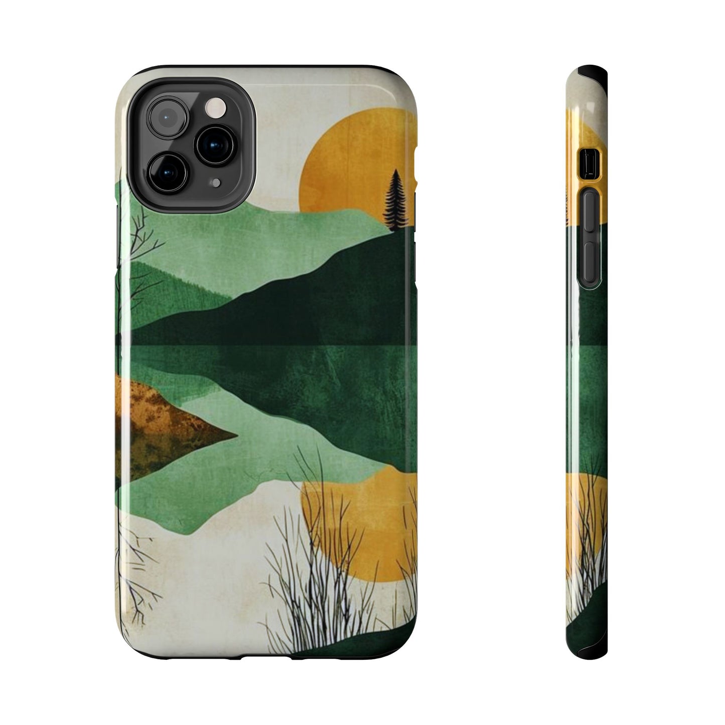 Retro Mountain Sunrise iPhone Case – Minimalist Landscape Design, Dual - Layer Protection - BOGO Cases