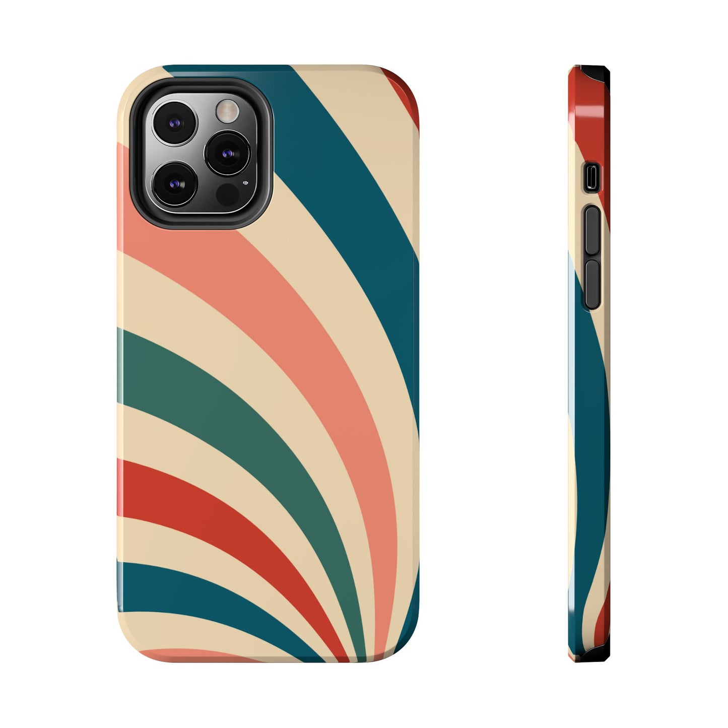 Retro Sunburst Swirl iPhone Case – Dual-Layer Protection with Bold 70s Vibes