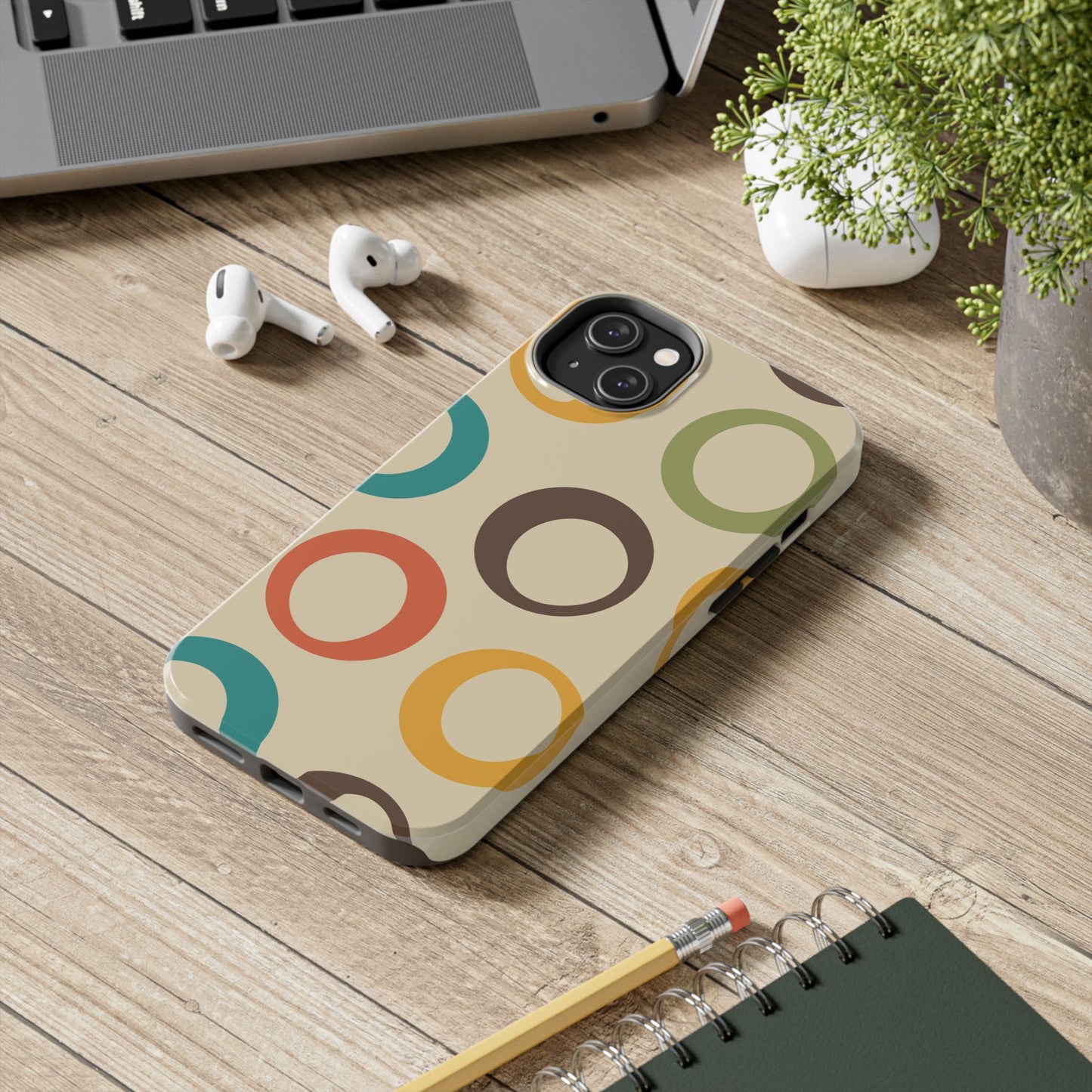 Retro Colorful Rings iPhone Case – Shockproof, Matte Finish, Dual-Layer Protection