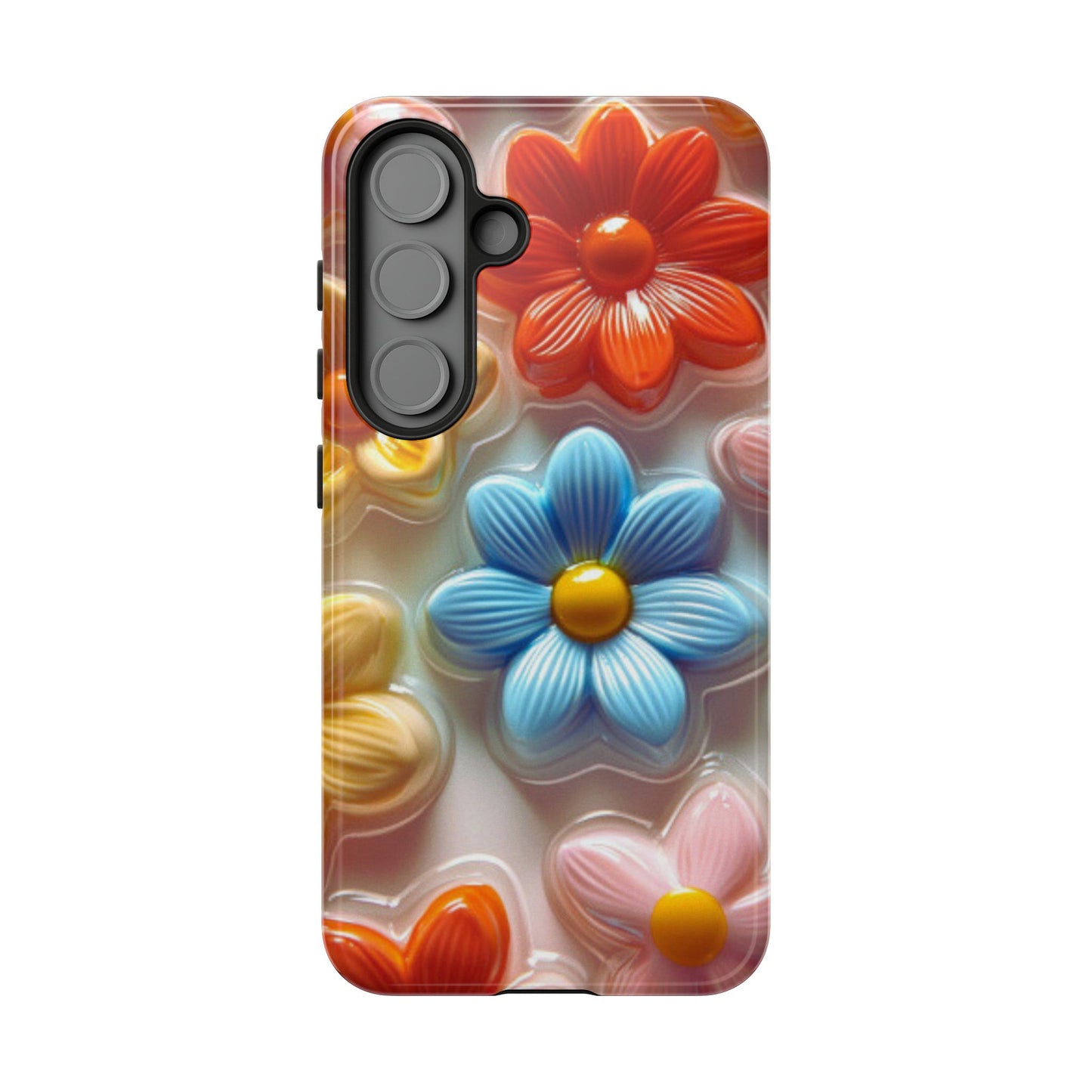 Glossy Retro Flower Samsung Galaxy Case – Colorful 3D Floral Design, Durable Protection