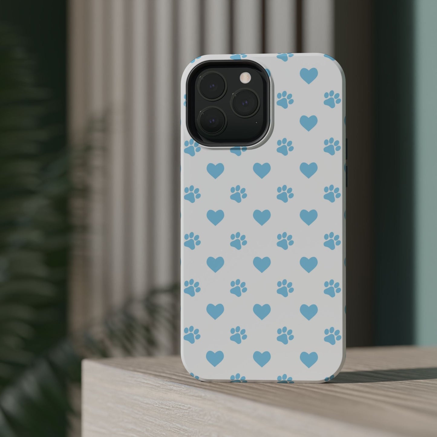 Blue Paw Prints & Hearts – MagSafe iPhone Case with Adorable Pet - Lover Design - BOGO Cases