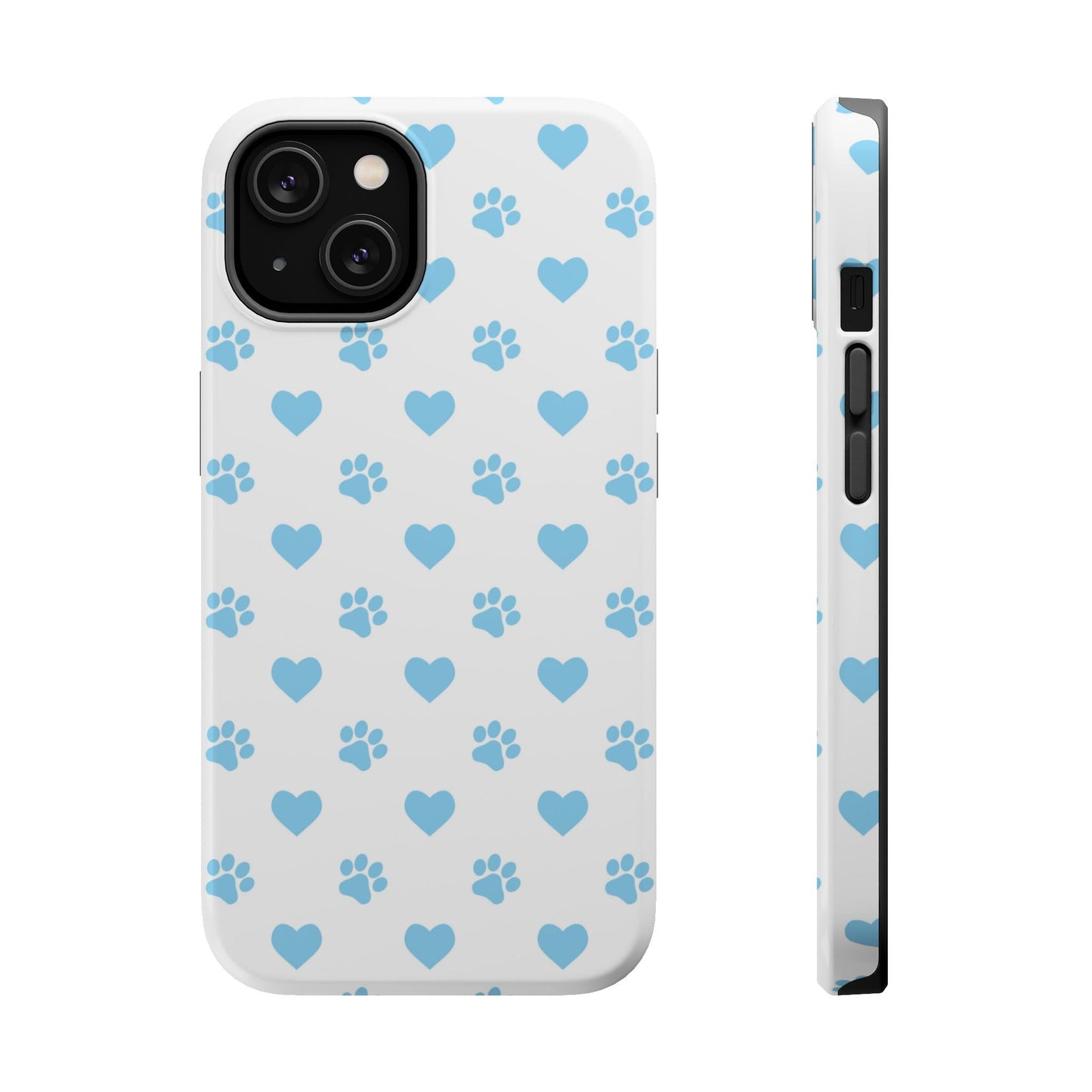 Blue Paw Prints & Hearts – MagSafe iPhone Case with Adorable Pet - Lover Design - BOGO Cases