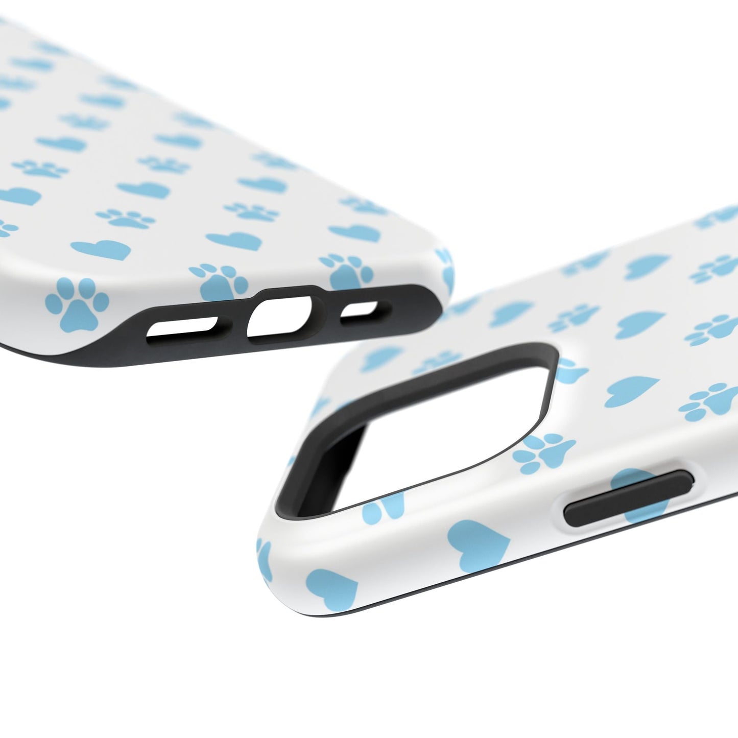 Blue Paw Prints & Hearts – MagSafe iPhone Case with Adorable Pet - Lover Design - BOGO Cases