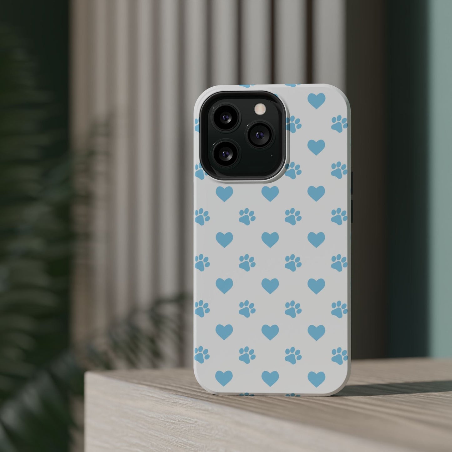 Blue Paw Prints & Hearts – MagSafe iPhone Case with Adorable Pet - Lover Design - BOGO Cases