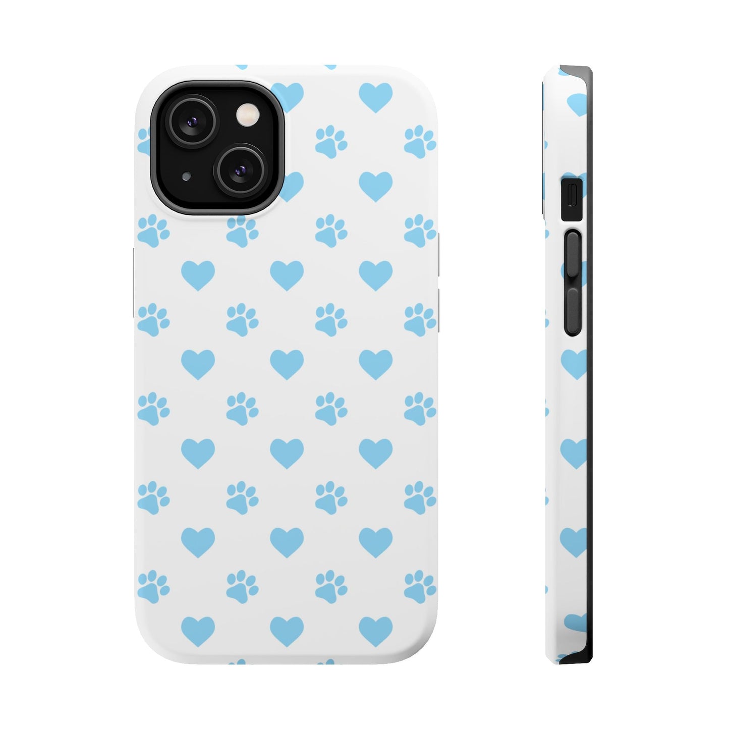 Blue Paw Prints & Hearts – MagSafe iPhone Case with Adorable Pet - Lover Design - BOGO Cases