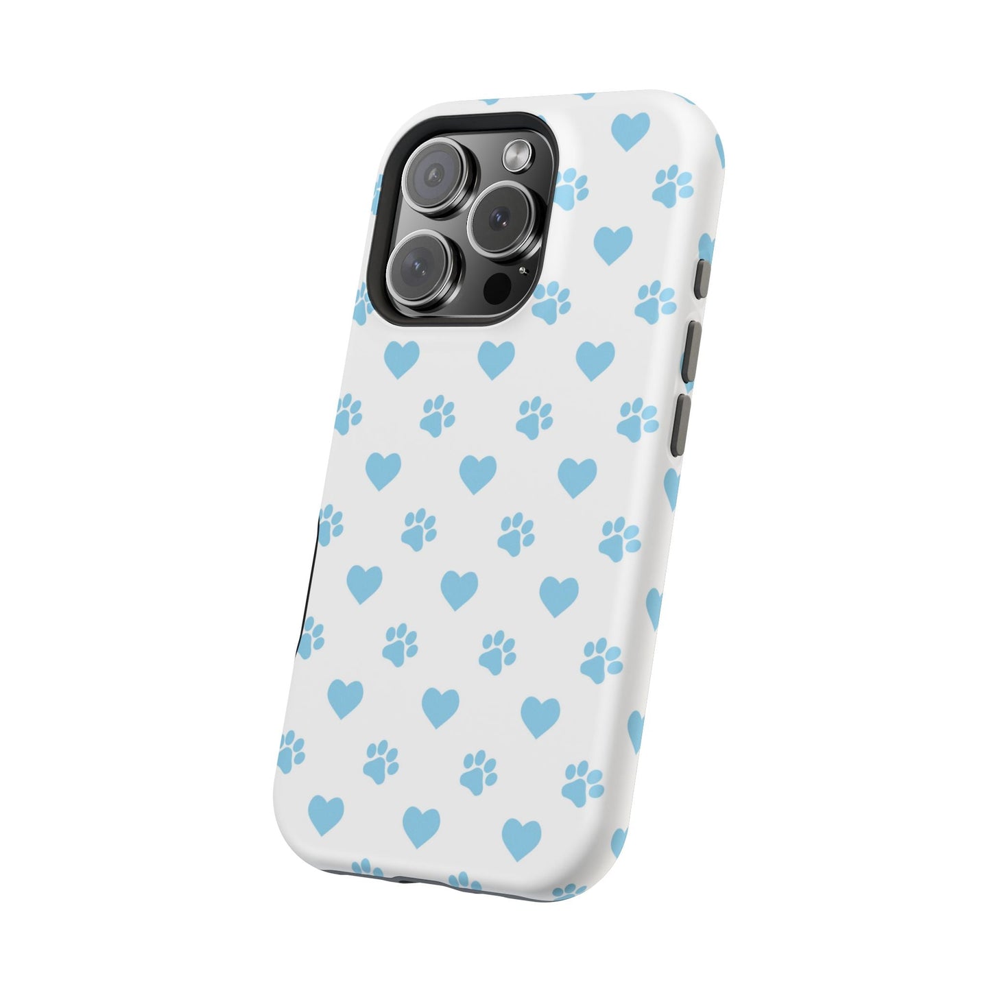 Blue Paw Prints & Hearts – MagSafe iPhone Case with Adorable Pet - Lover Design - BOGO Cases