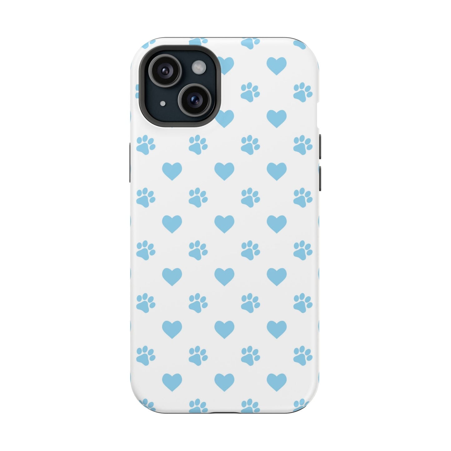 Blue Paw Prints & Hearts – MagSafe iPhone Case with Adorable Pet - Lover Design - BOGO Cases