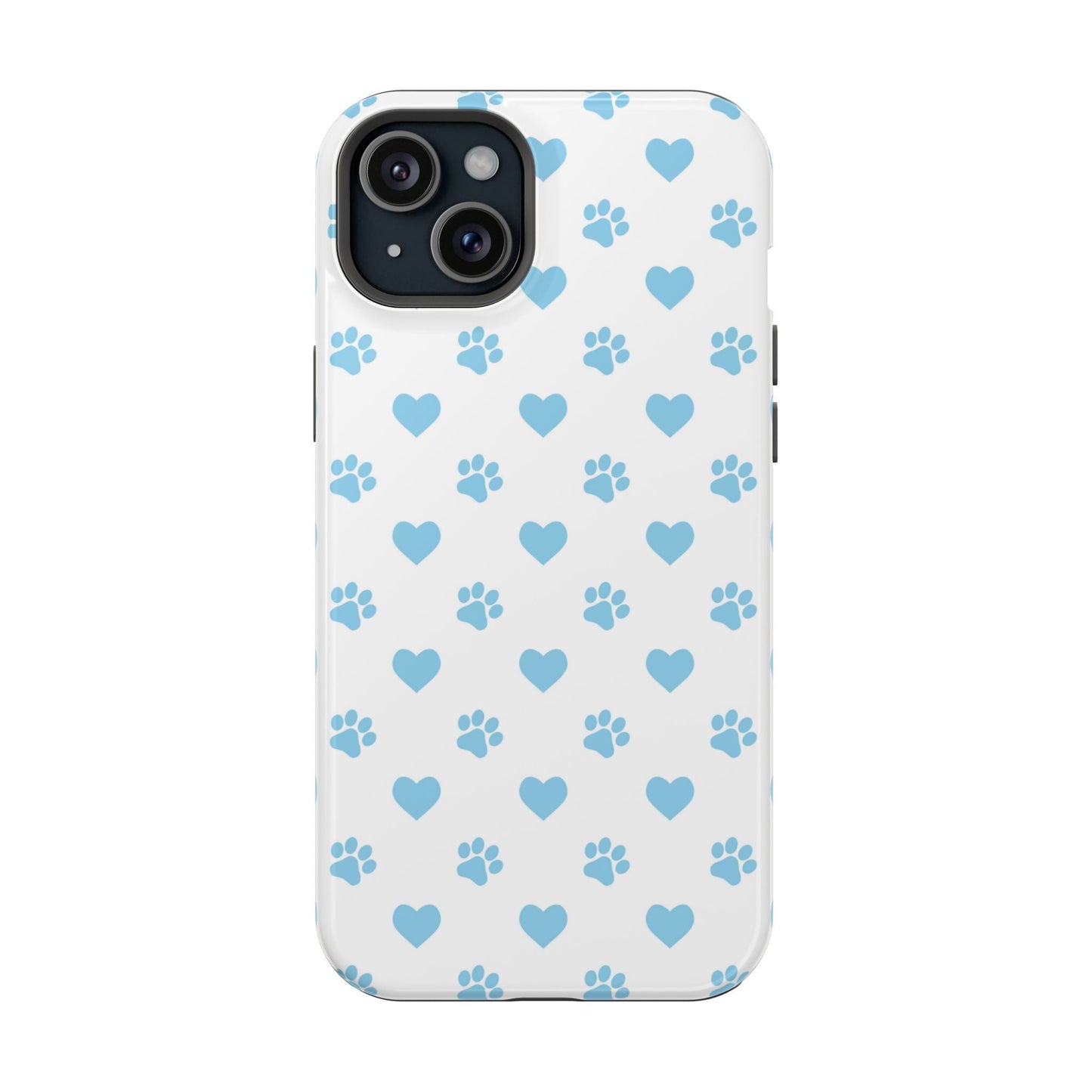 Blue Paw Prints & Hearts – MagSafe iPhone Case with Adorable Pet - Lover Design - BOGO Cases