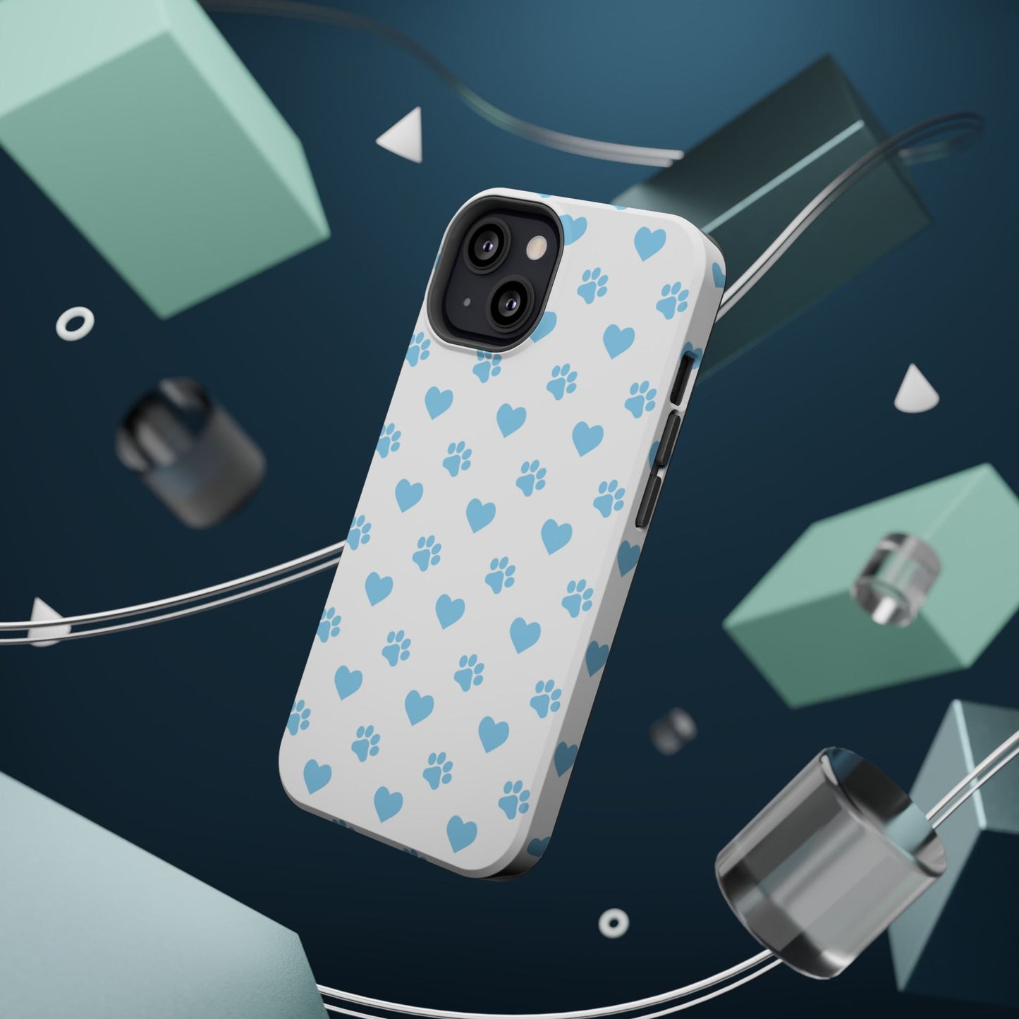 Blue Paw Prints & Hearts – MagSafe iPhone Case with Adorable Pet - Lover Design - BOGO Cases