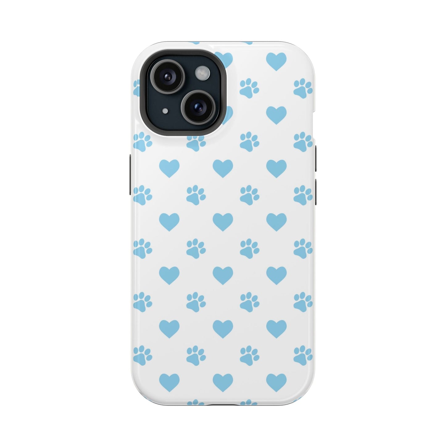 Blue Paw Prints & Hearts – MagSafe iPhone Case with Adorable Pet - Lover Design - BOGO Cases