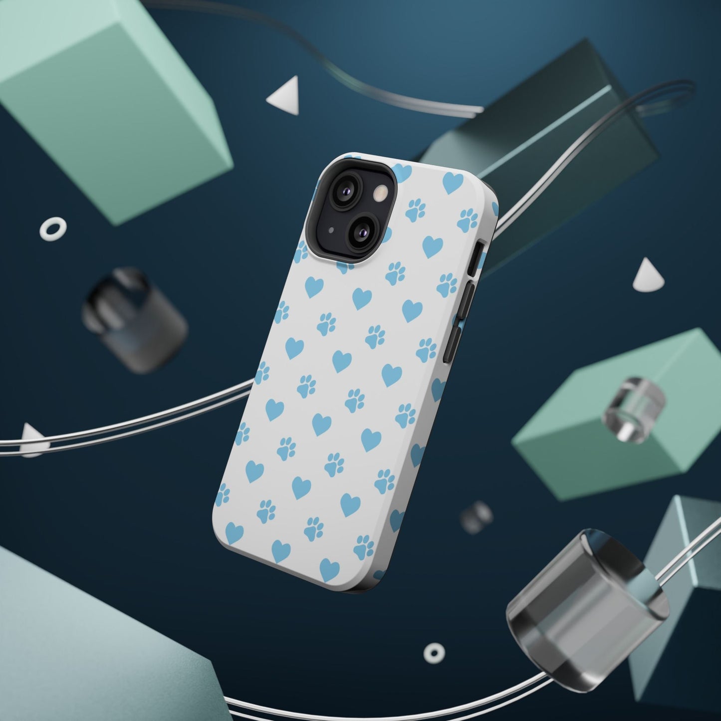 Blue Paw Prints & Hearts – MagSafe iPhone Case with Adorable Pet - Lover Design - BOGO Cases