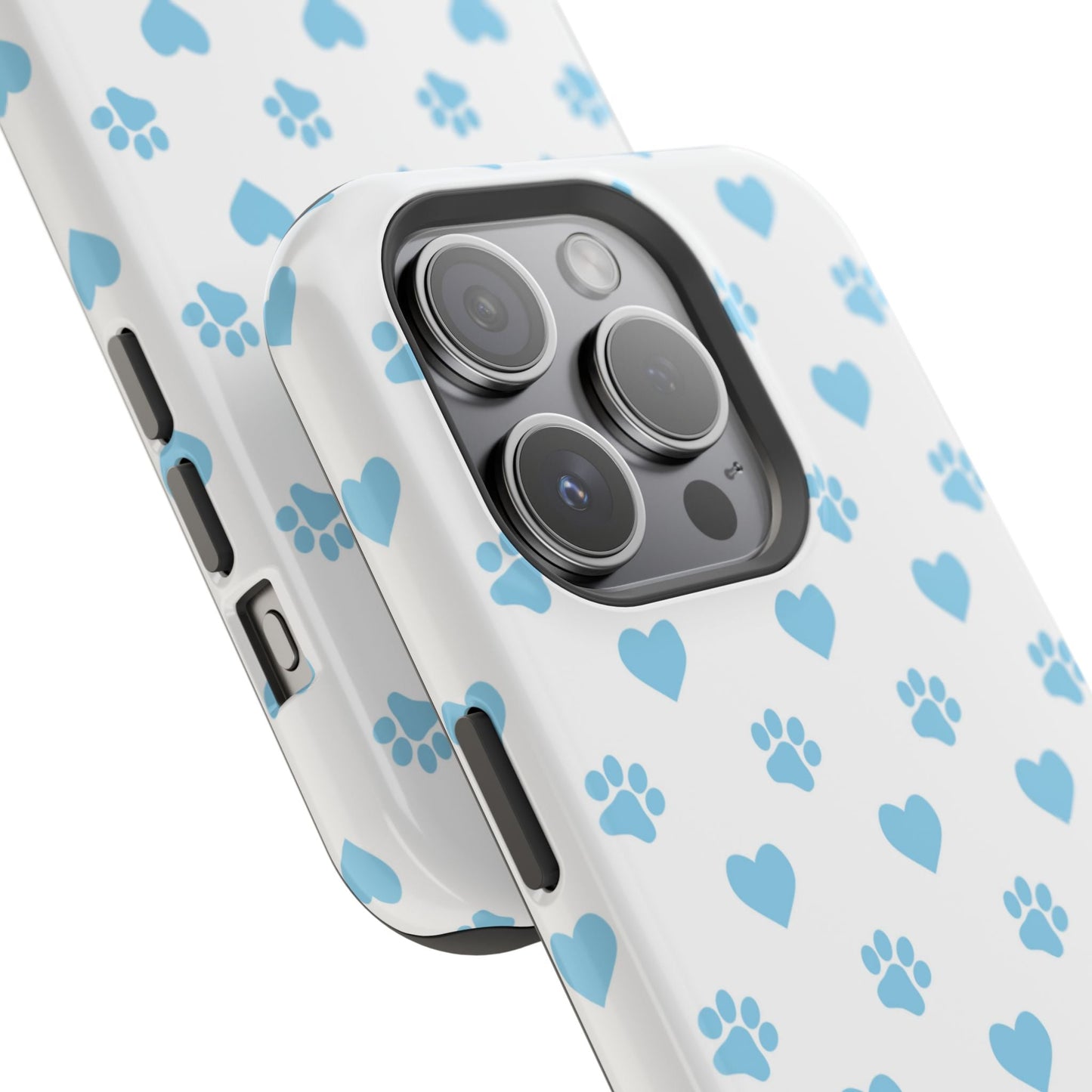 Blue Paw Prints & Hearts – MagSafe iPhone Case with Adorable Pet - Lover Design - BOGO Cases