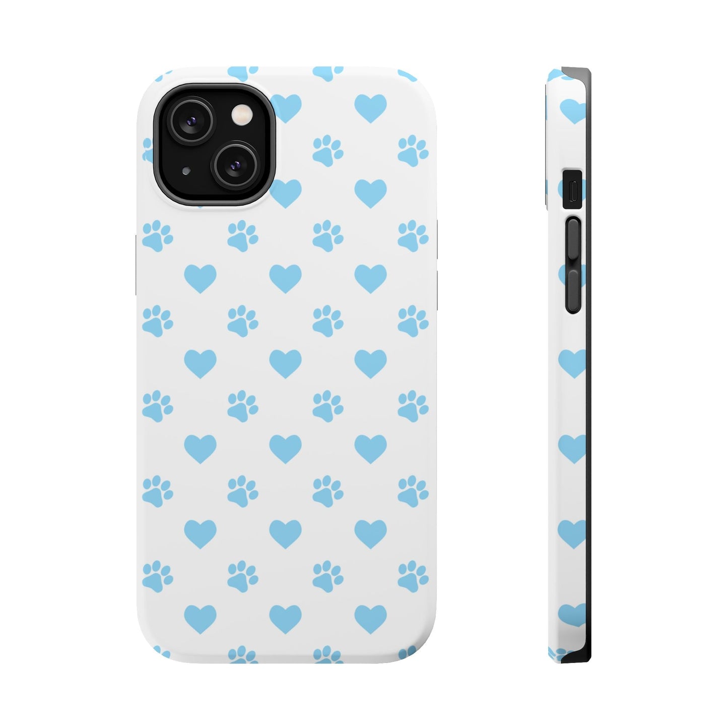 Blue Paw Prints & Hearts – MagSafe iPhone Case with Adorable Pet - Lover Design - BOGO Cases