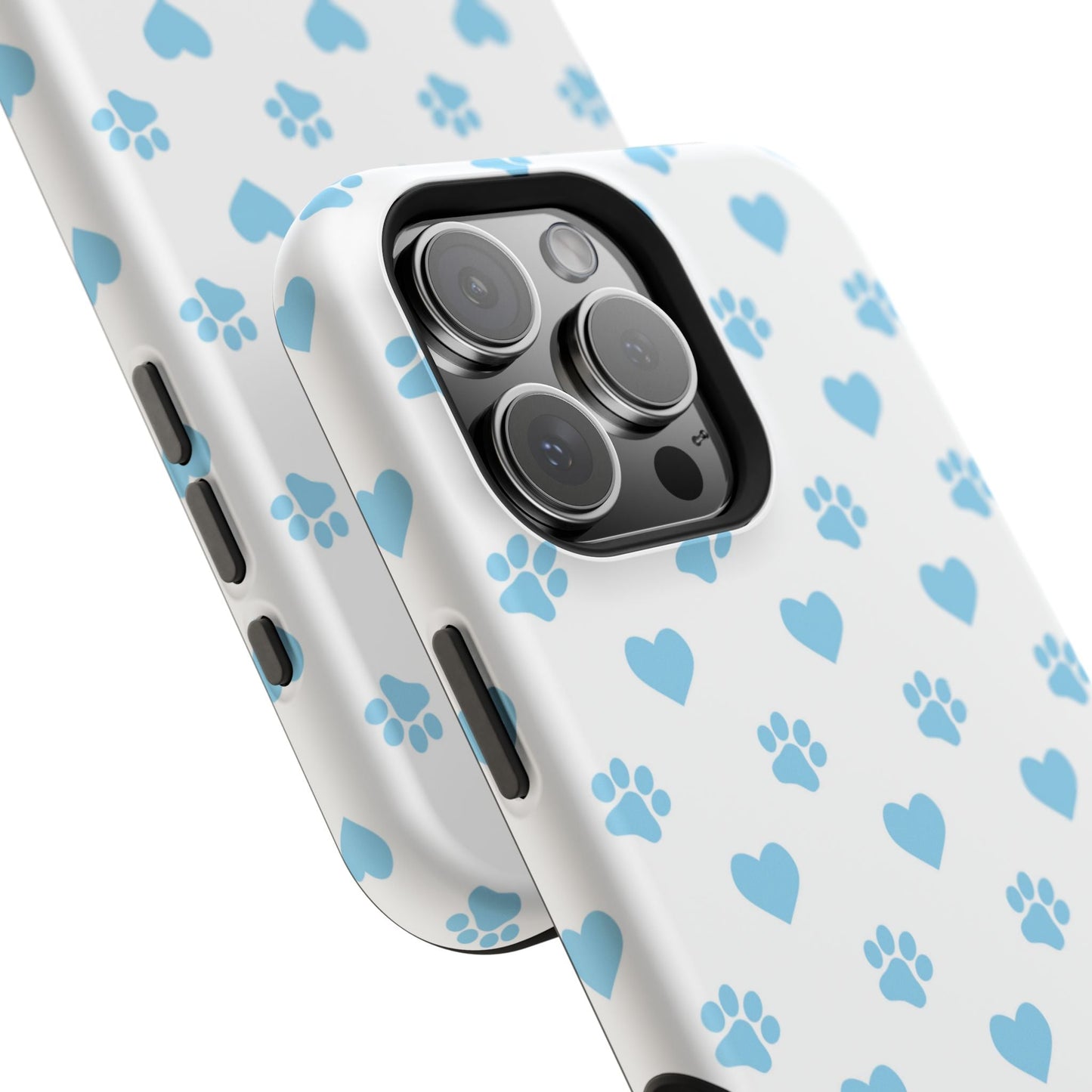 Blue Paw Prints & Hearts – MagSafe iPhone Case with Adorable Pet - Lover Design - BOGO Cases