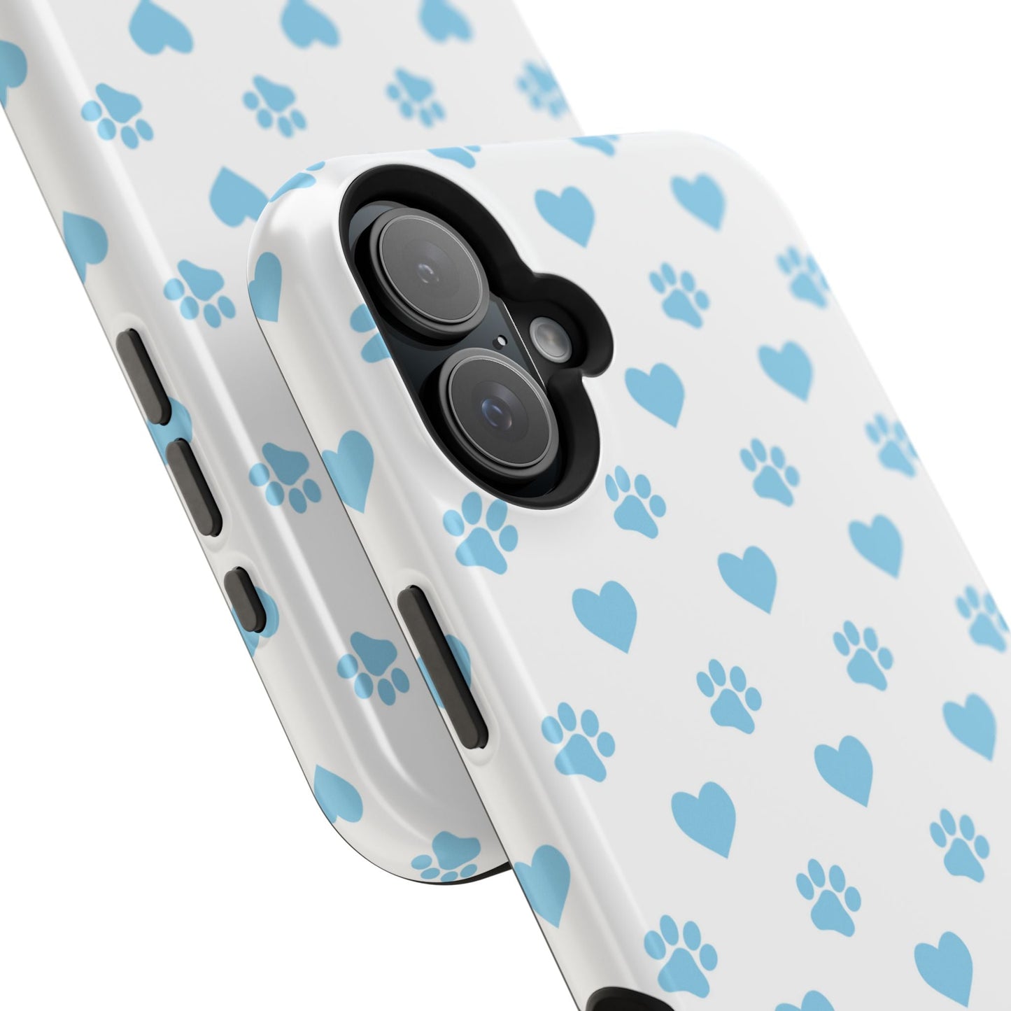 Blue Paw Prints & Hearts – MagSafe iPhone Case with Adorable Pet - Lover Design - BOGO Cases