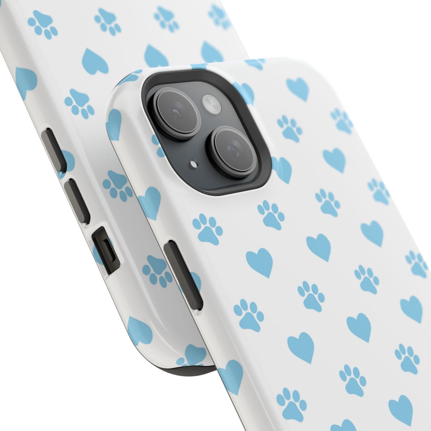 Blue Paw Prints & Hearts – MagSafe iPhone Case with Adorable Pet - Lover Design - BOGO Cases