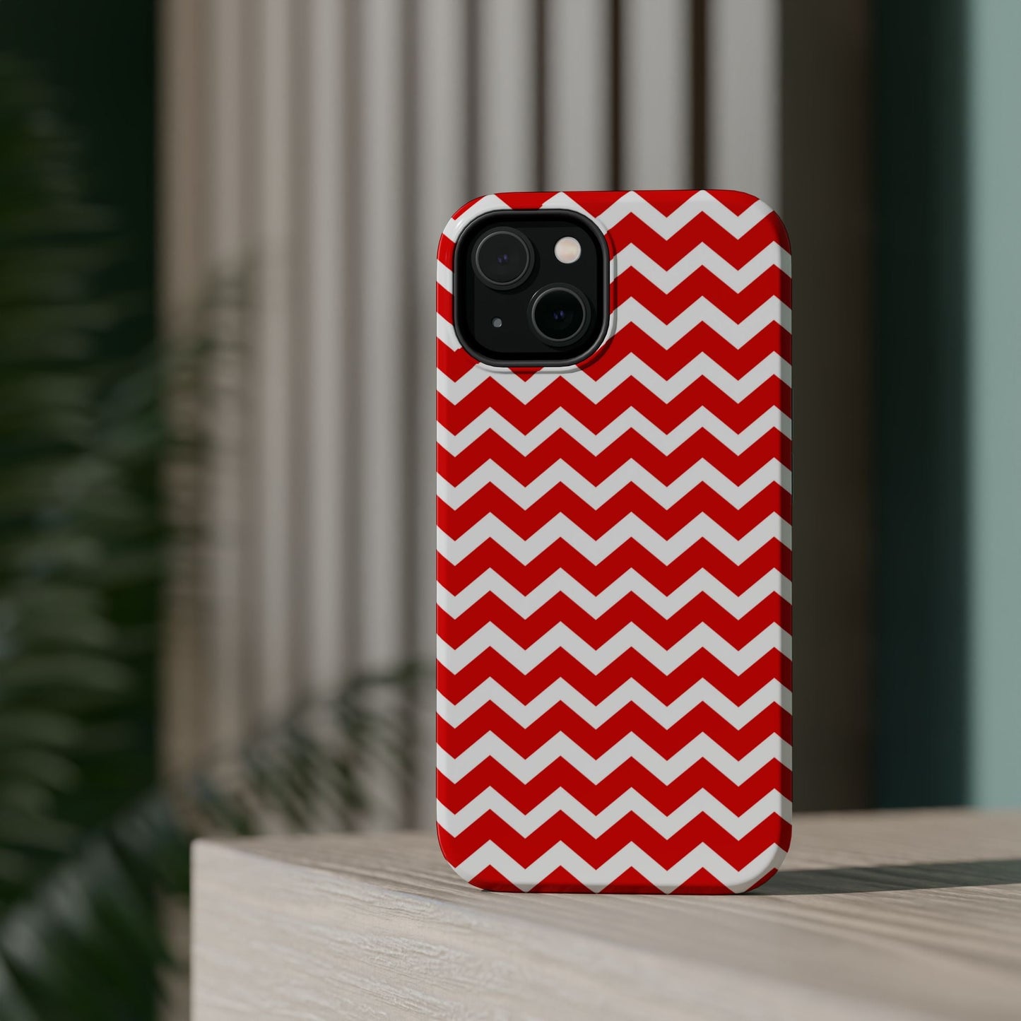 Bold Red & White Chevron – Modern Geometric MagSafe iPhone Case - BOGO Cases