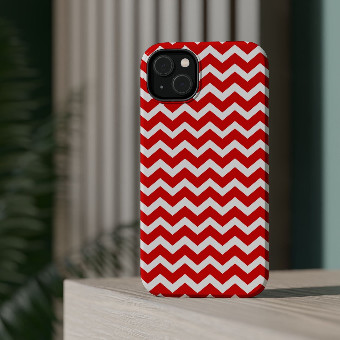Bold Red & White Chevron – Modern Geometric MagSafe iPhone Case - BOGO Cases