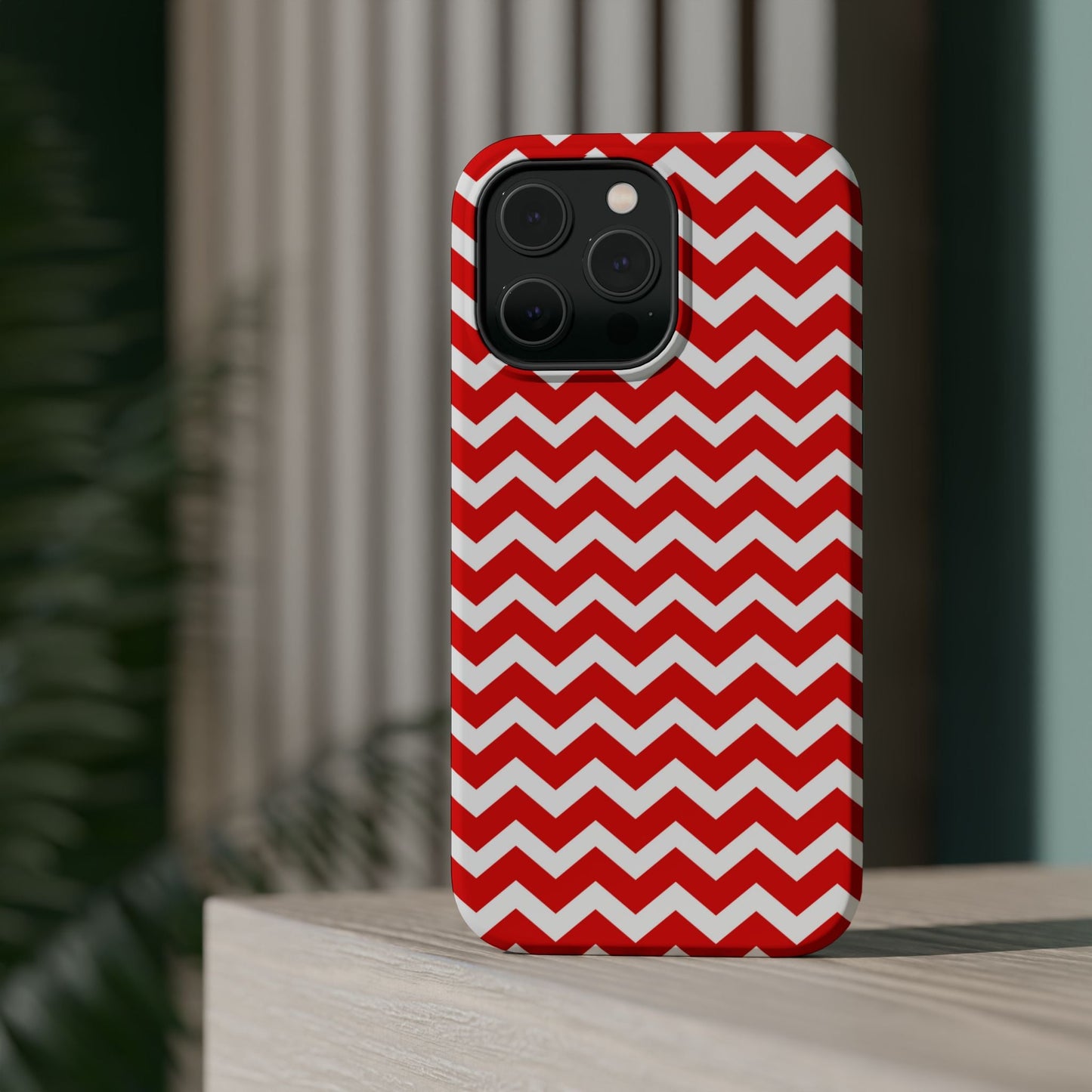Bold Red & White Chevron – Modern Geometric MagSafe iPhone Case - BOGO Cases