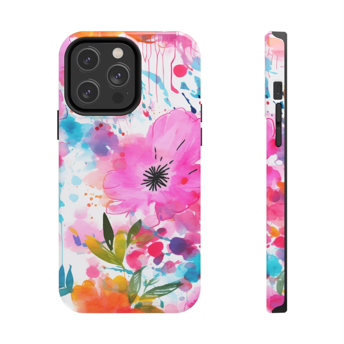 Color Splash Pink & Orange Watercolor Floral - iPhone Case - BOGO Cases
