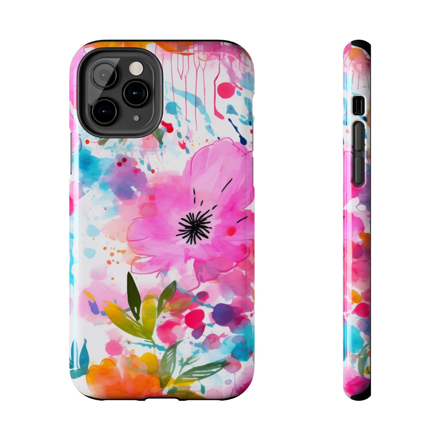 Color Splash Pink & Orange Watercolor Floral - iPhone Case - BOGO Cases