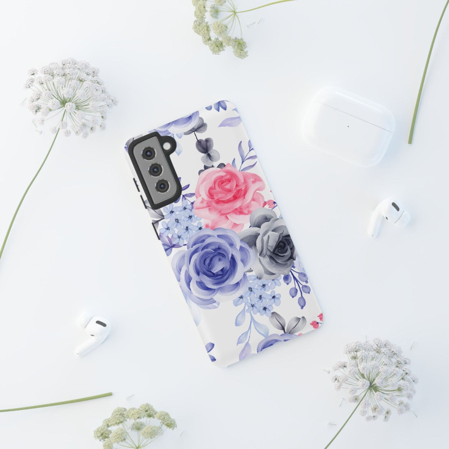 Elegant Blue Floral Watercolor Design – Samsung Galaxy Case - BOGO Cases